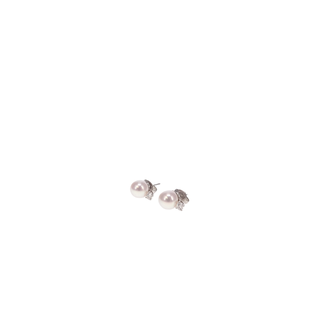 Tiffany & Co 18k White Gold and Akoya Cultured Pearls with Brialliant Diamond Earrings