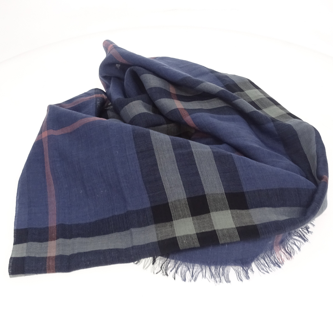 Burberry Wool and Silk Blue Check 220x70cm Scarf
