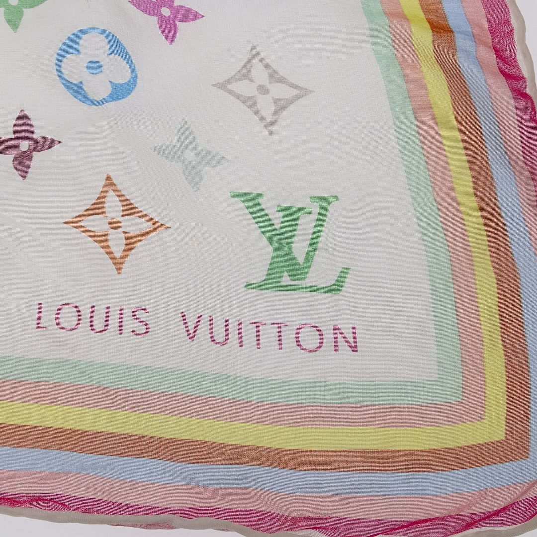 Louis Vuitton Square Scarf White/Multi Monogram 100% Silk 45cm