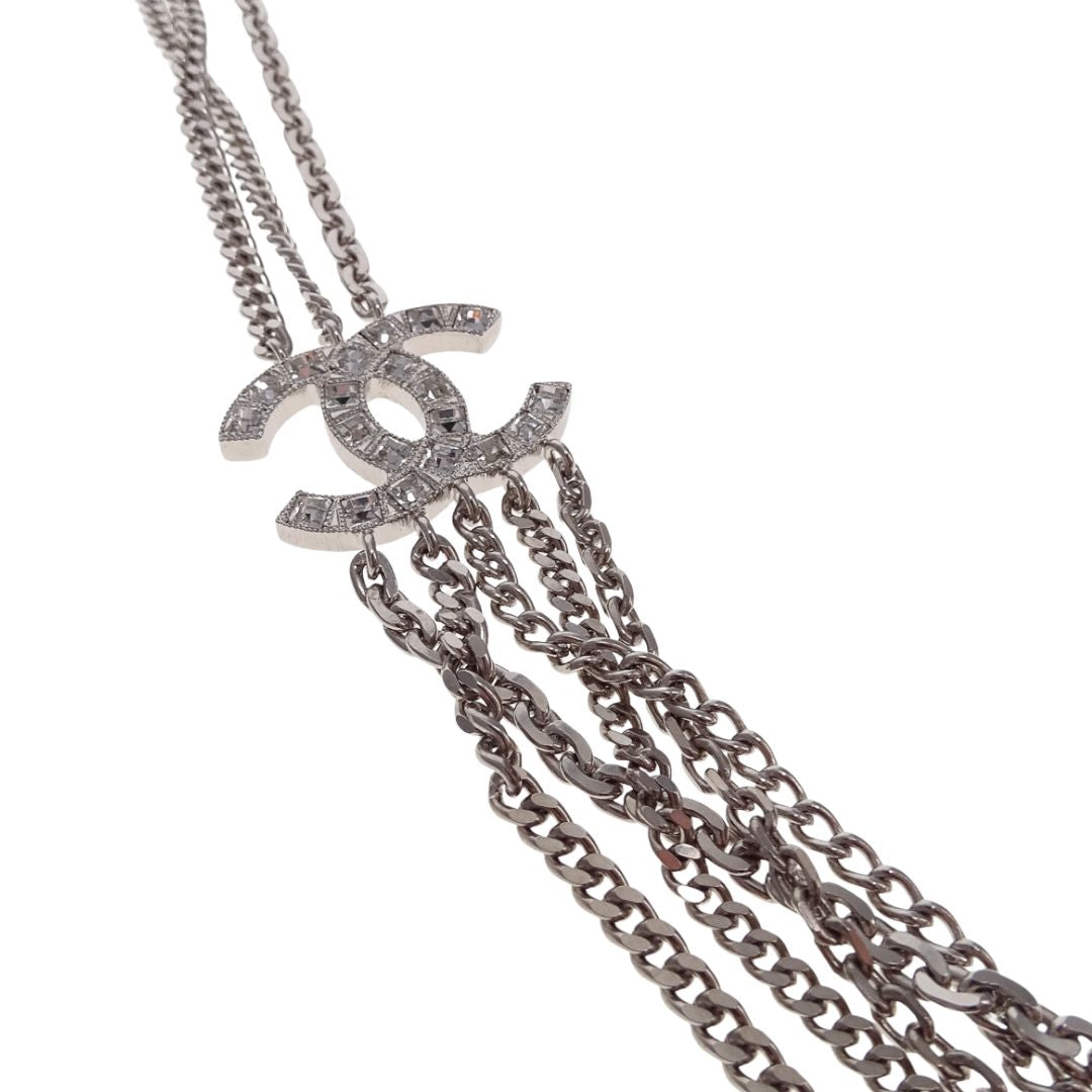Chanel 2017 Multi-Chain CC Crest Shield Medallion Necklace  Silvertone 2017