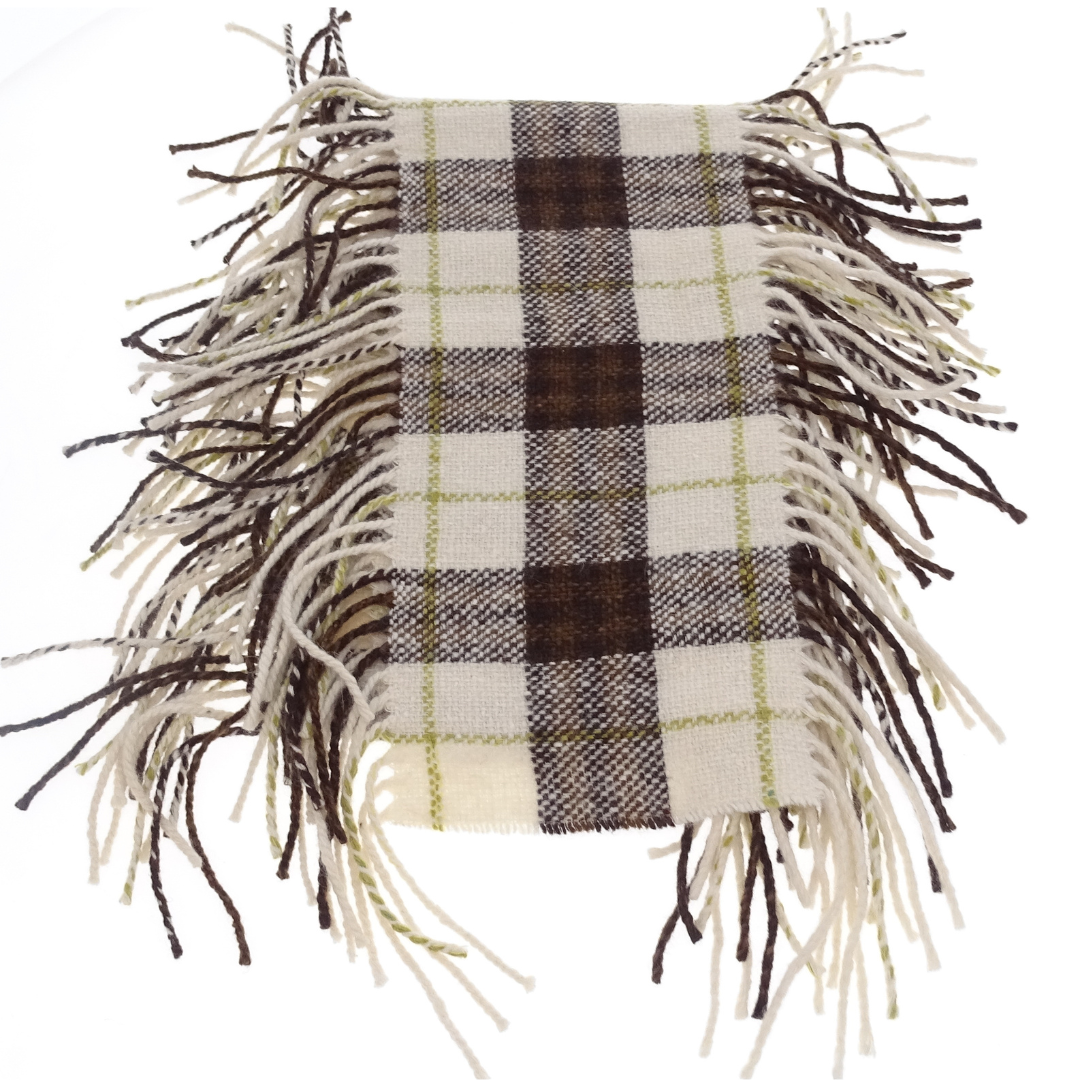 Burberry Vintage Beige and Brown Check Merino/Angora Fringe Edged Scarf