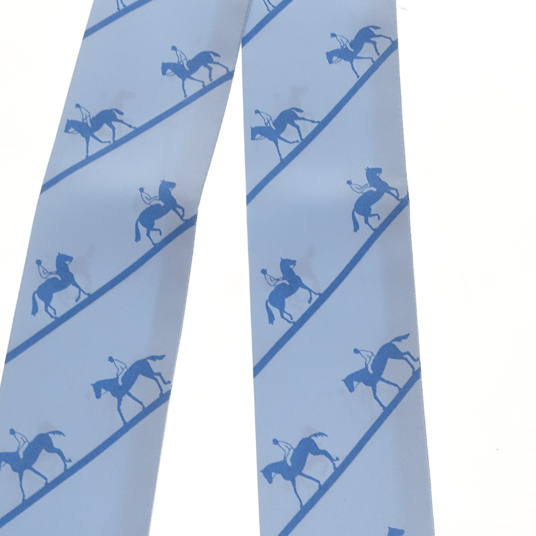 Hermes Silk Twilly Blue Racehorse Detail