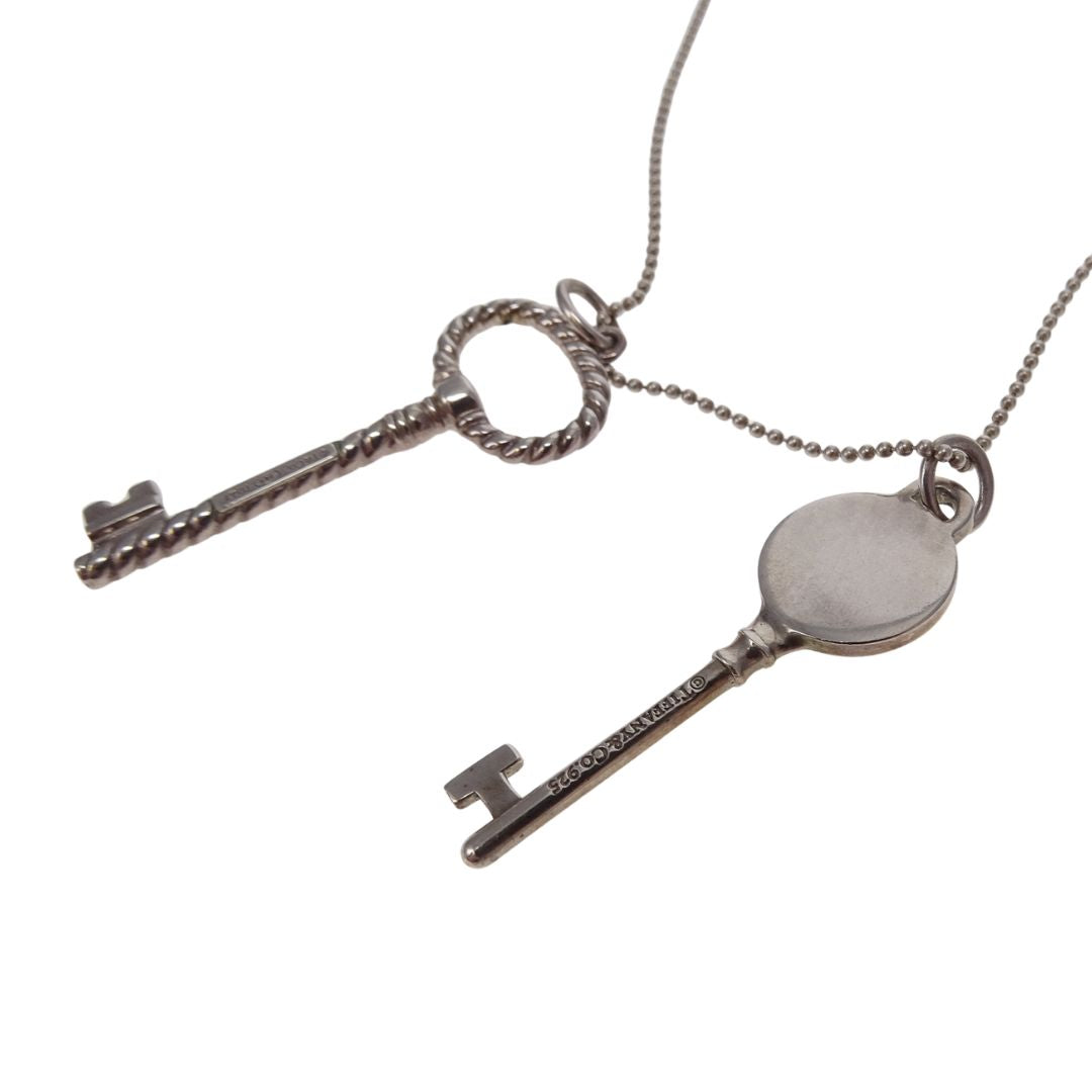 Tiffany & Co RTT Double Key Pendant on Beaded Chain Sterling Silver