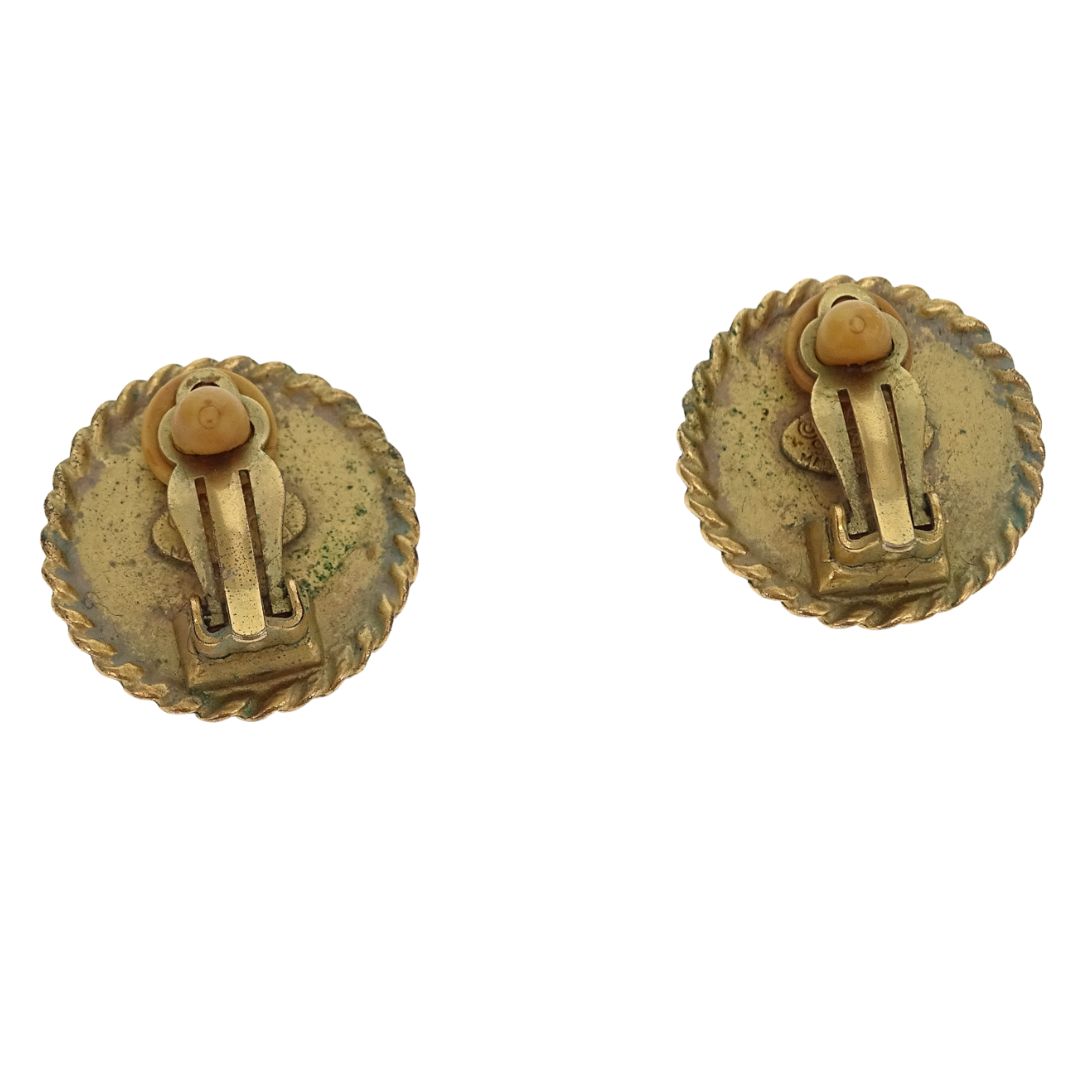 Chanel 95C Vintage Boucle Clip On Earrings Black & Gold