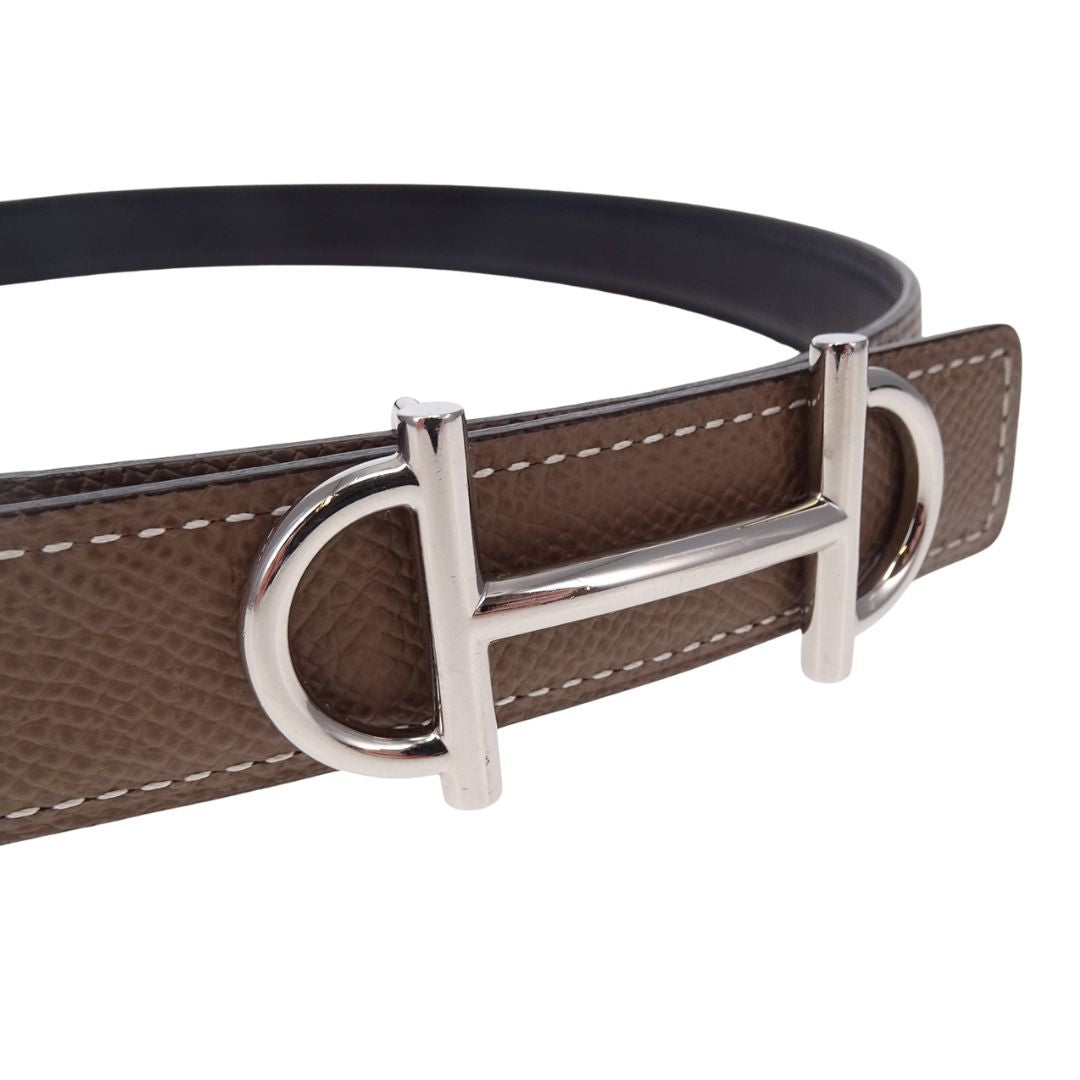 Hermes 24mm Gamma Buckle & Reversible Noir/Etoupe Belt 80cm