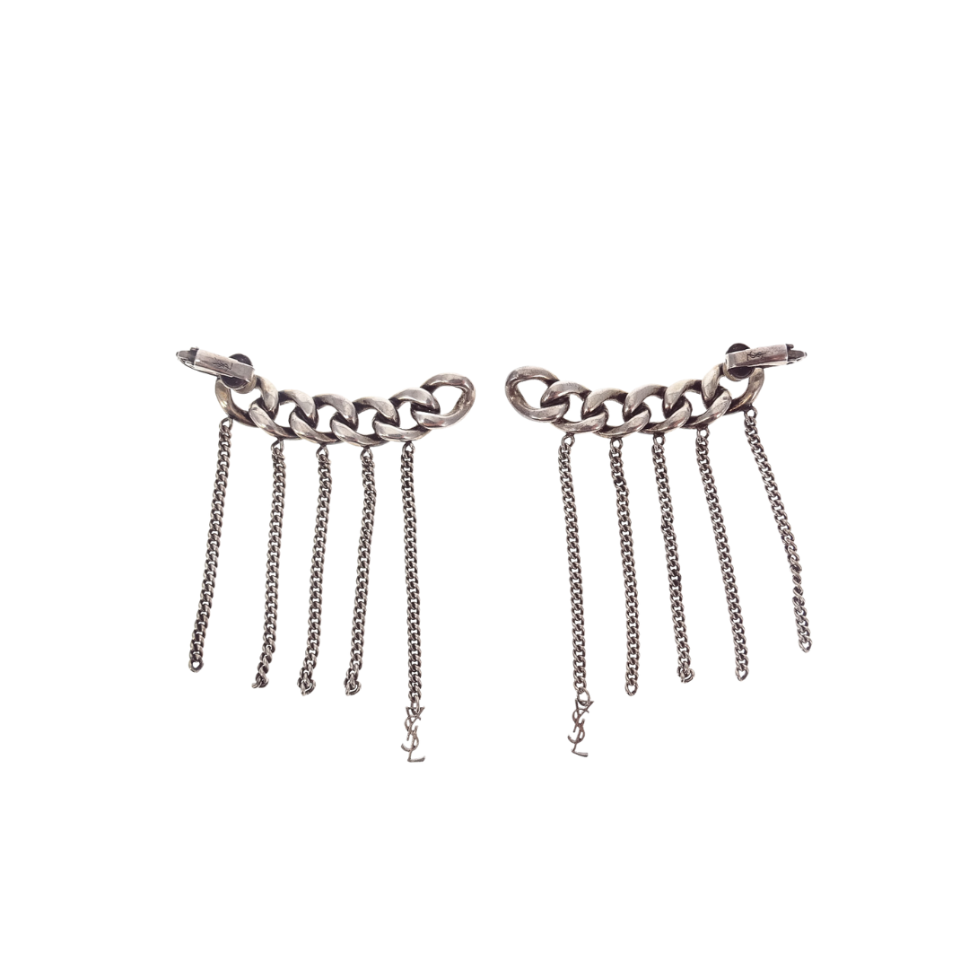 Saint Laurent Gunmetal Cascading Chain Ear Climbers
