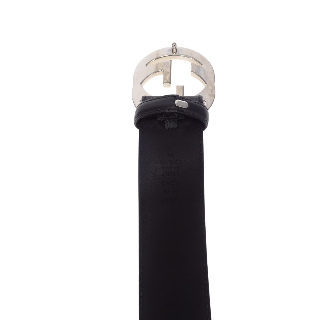 Gucci Black Guccissima Leather SHW GG Belt 95cm