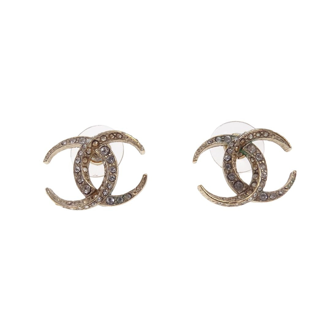 Chanel CC Strass Pale Gold Earrings 2015 Cruise Collection