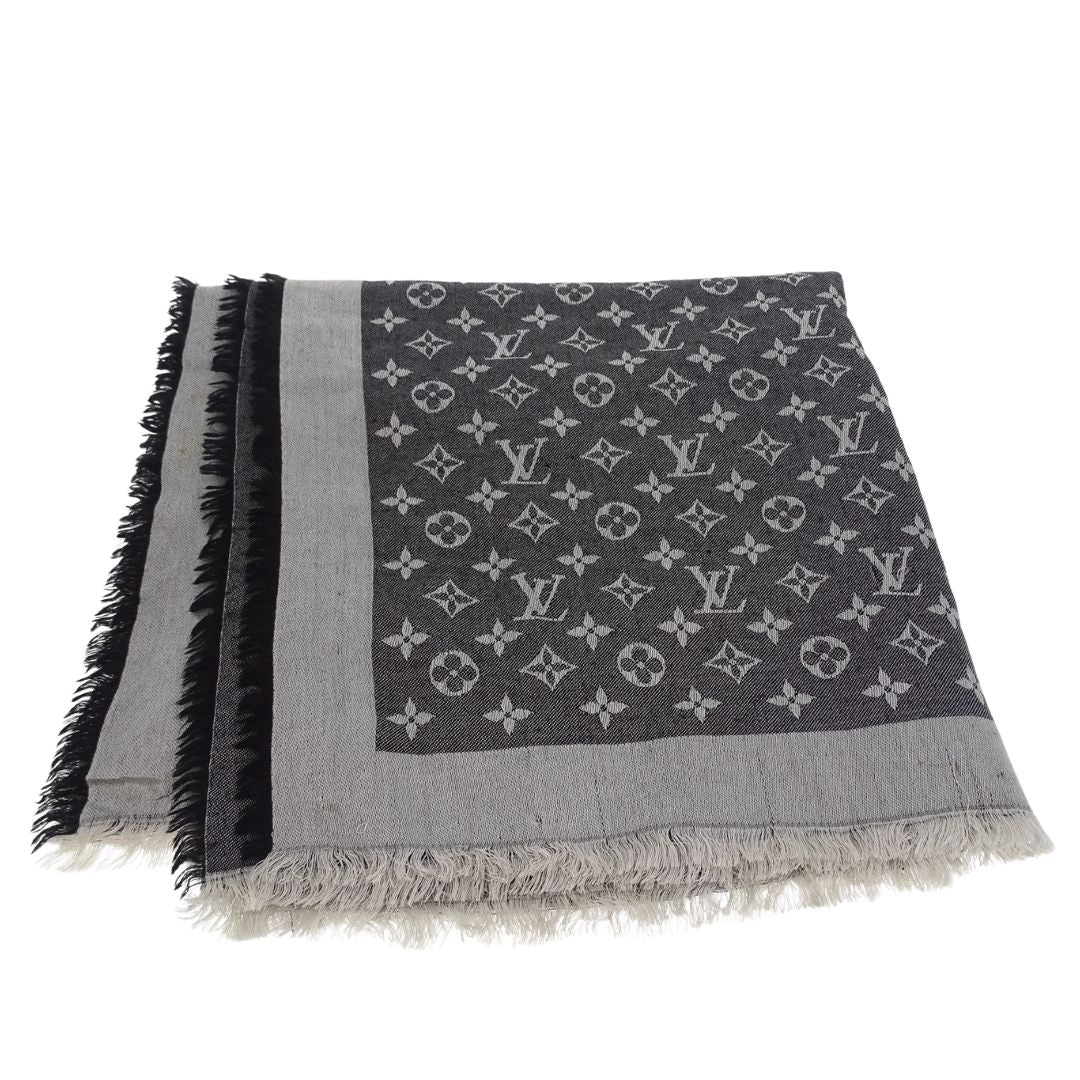 Louis Vuitton Shawl Monogram Silk & Wool Black & Silver