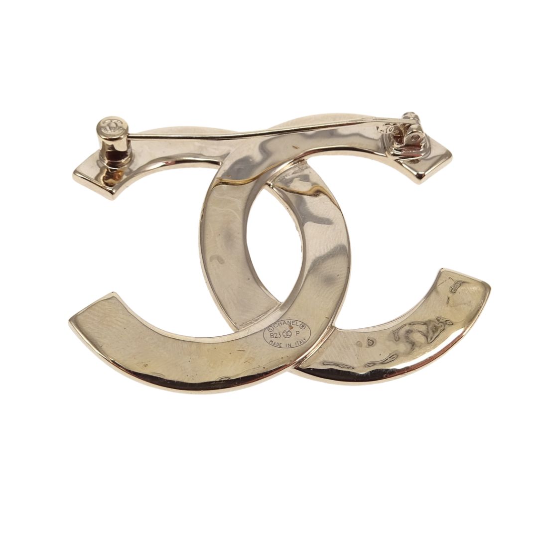 Chanel Brooch CC Goldtone and Crystal 2023