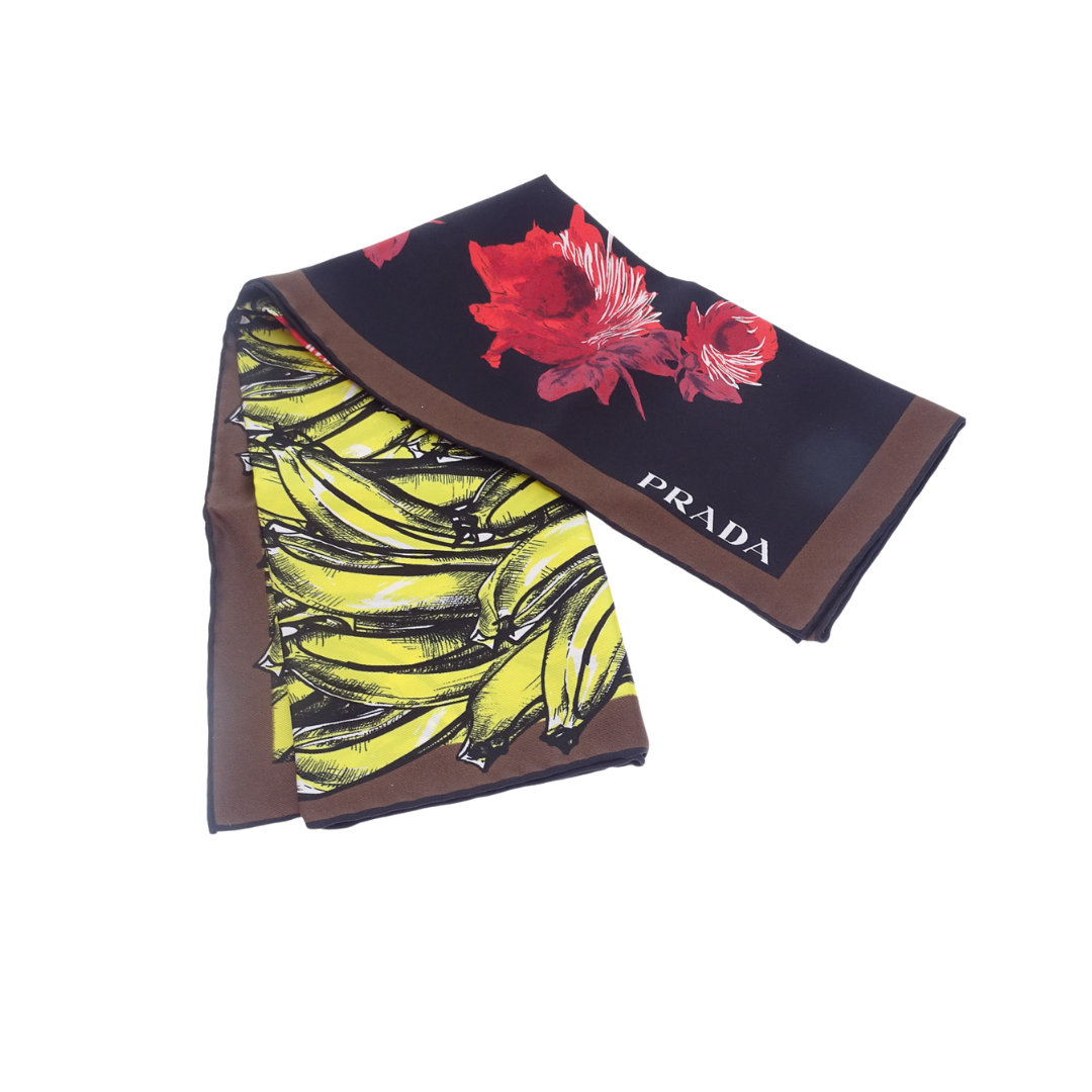Prada Silk Scarf 55cm Banana and Flower Print
