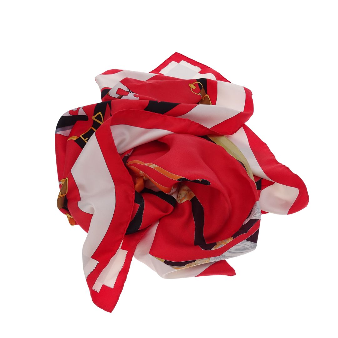 Hermes Tout En Carre Red Silk Scarf 90cm