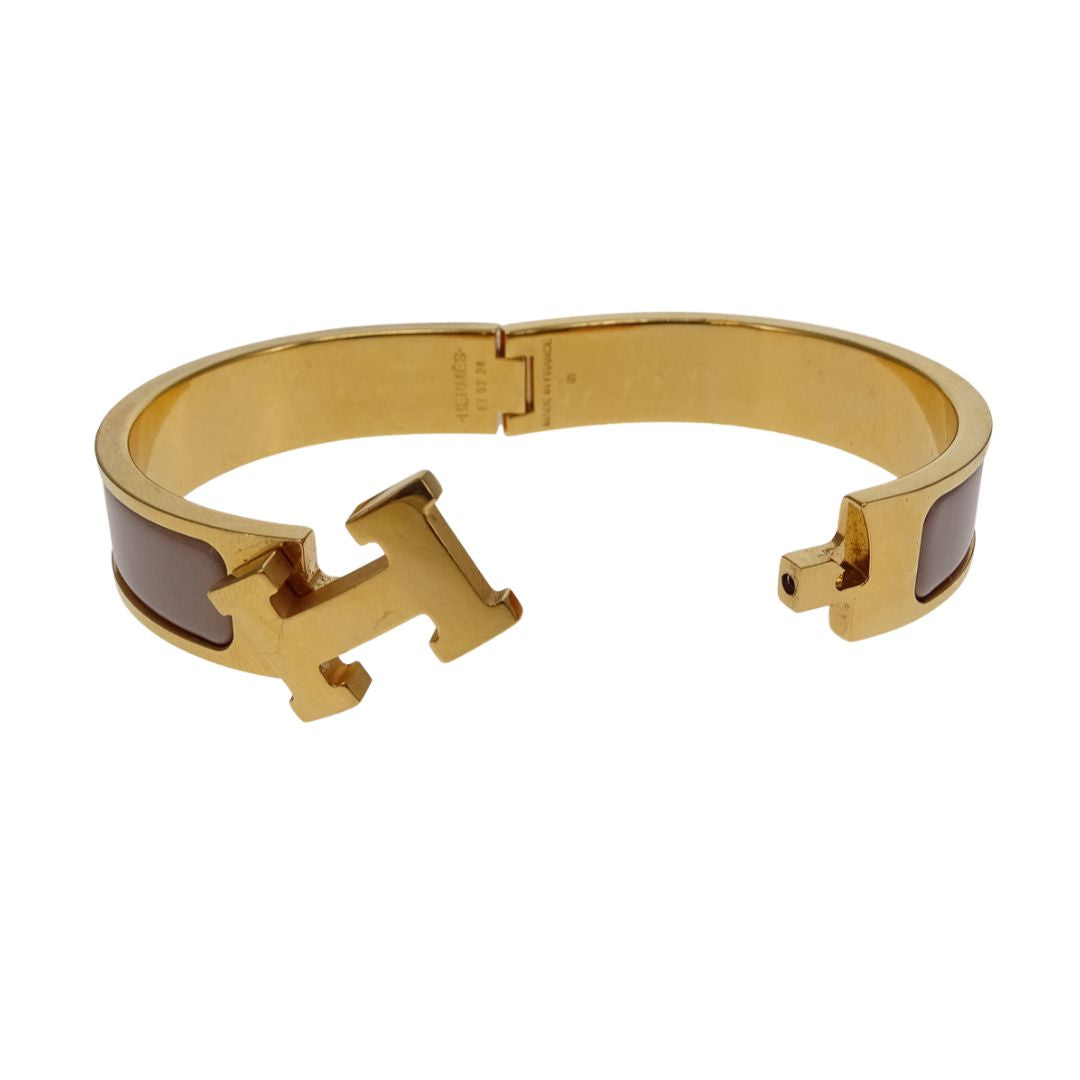 Hermes Clic H Bracelet Marron Glace Petit Modele Gold