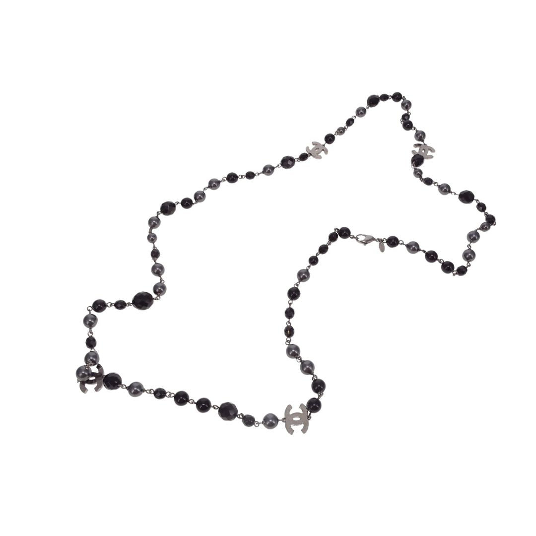 Chanel Costume Necklace In Onyx & Gunmetal Pearl & Bead 2008