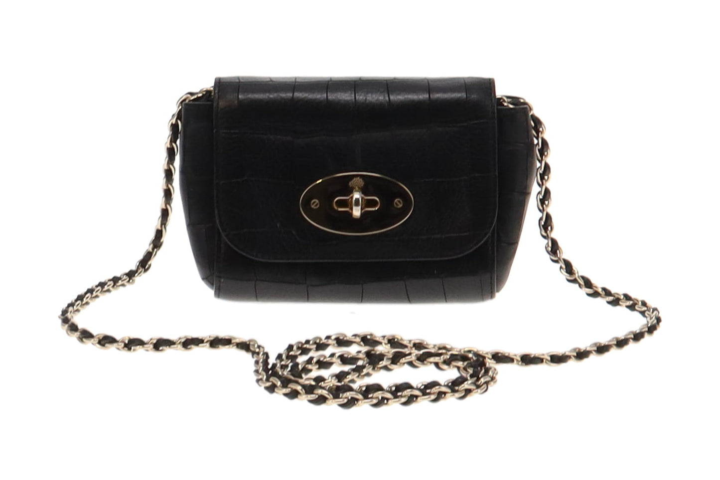 Mulberry Black Croc Embossed Leather Mini Lily