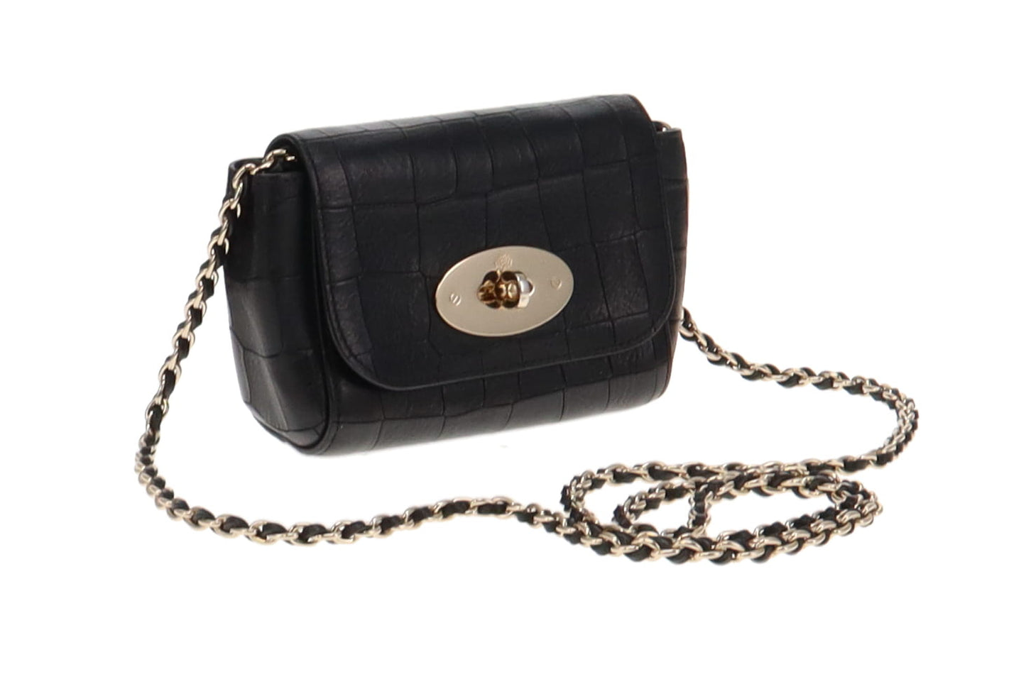 Mulberry Black Croc Embossed Leather Mini Lily
