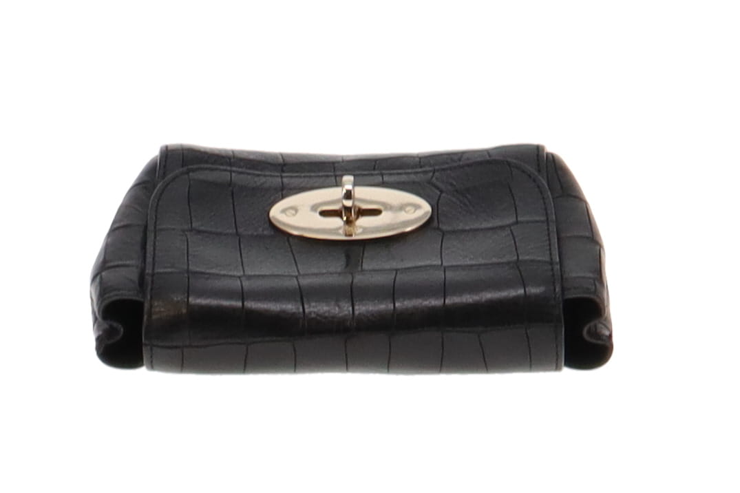 Mulberry Black Croc Embossed Leather Mini Lily