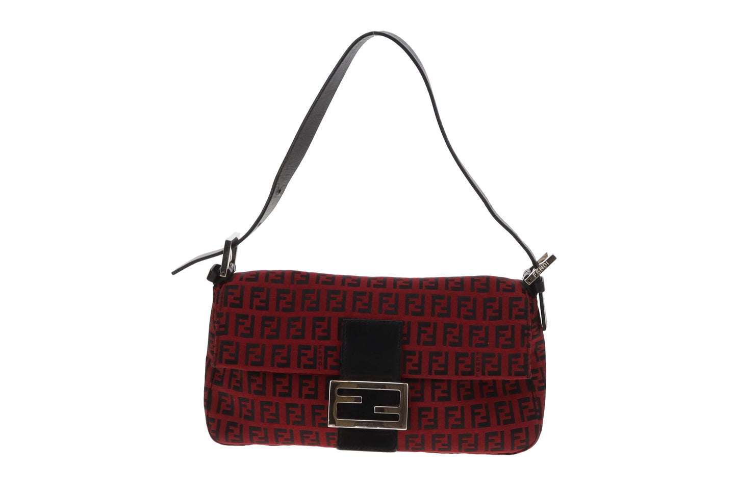 Fendi Baguette Red Zucchino and Black Leather Trim
