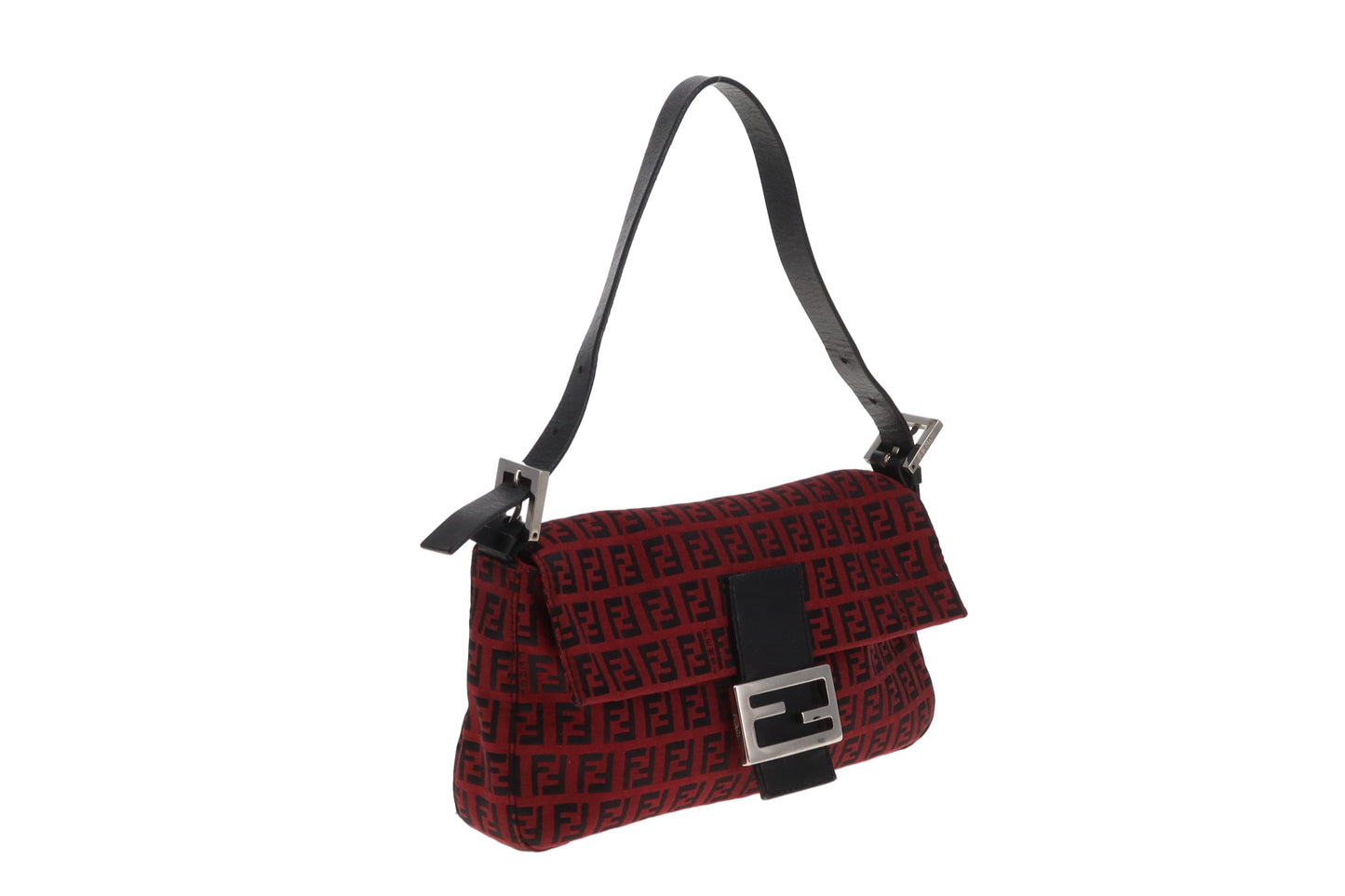 Fendi Baguette Red Zucchino and Black Leather Trim