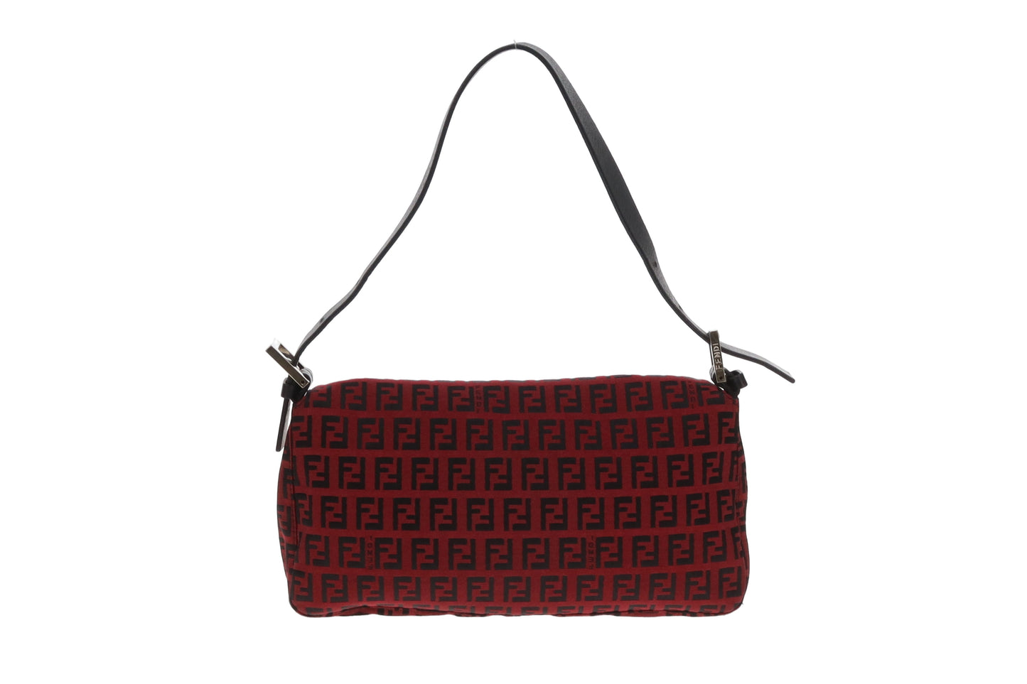 Fendi Baguette Red Zucchino and Black Leather Trim