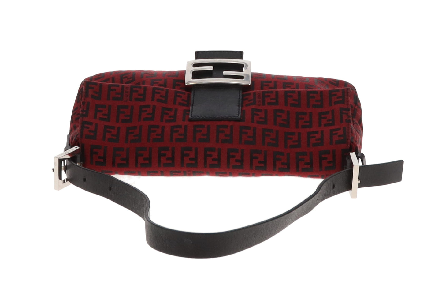 Fendi Baguette Red Zucchino and Black Leather Trim