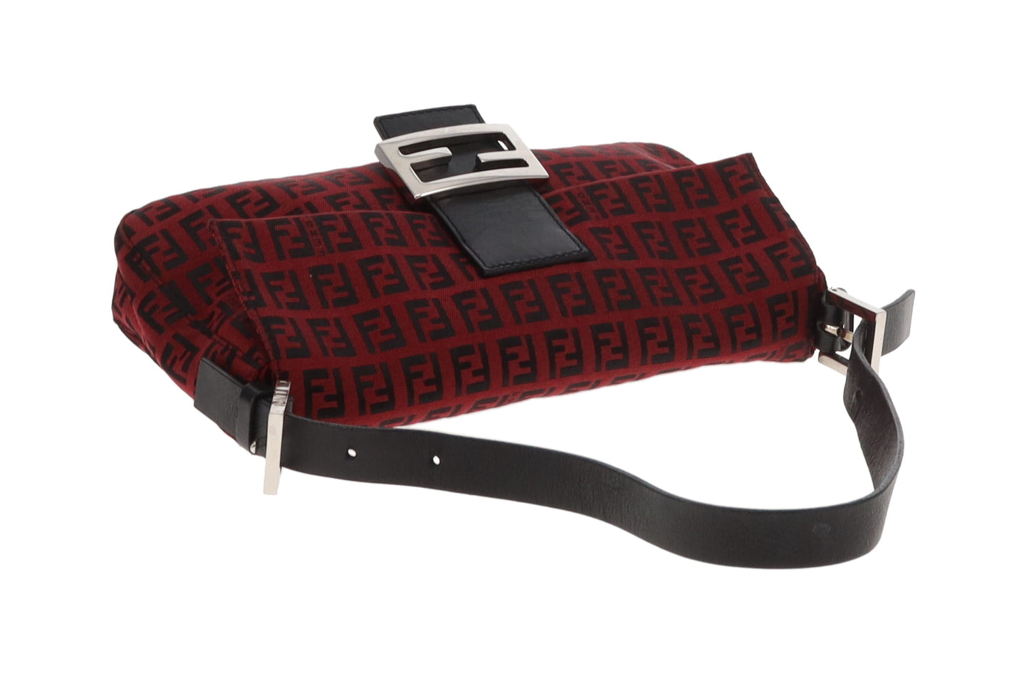 Fendi Baguette Red Zucchino and Black Leather Trim