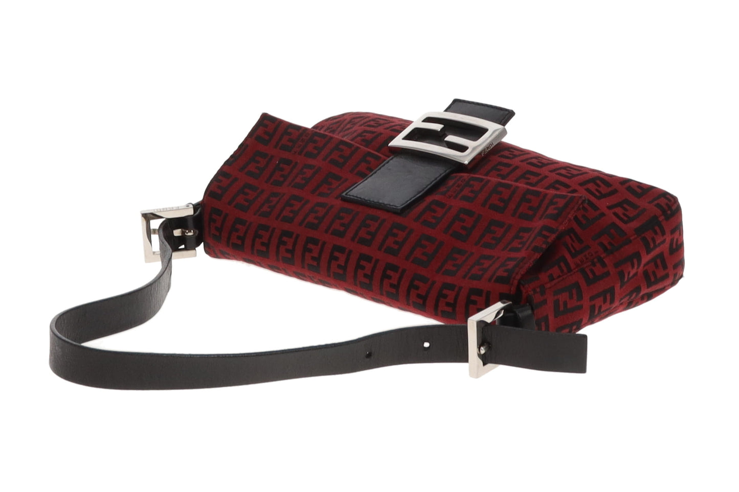 Fendi Baguette Red Zucchino and Black Leather Trim