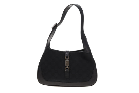 Gucci Jackie Shoulder Bag Small Black GG Canvas & Leather Vintage