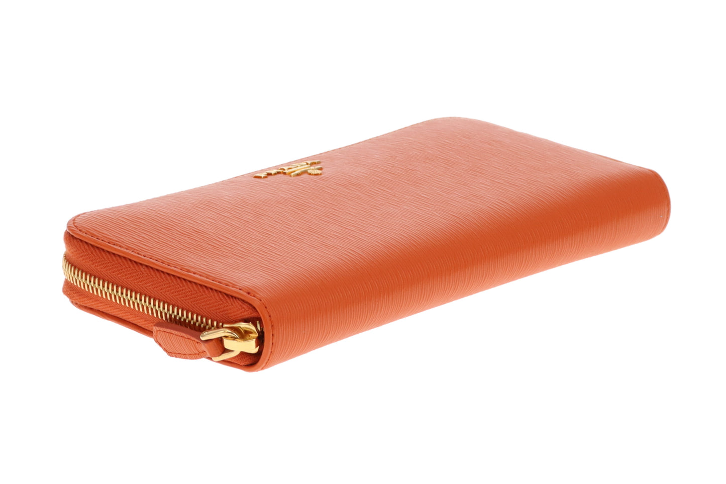 Prada Long Zipped Wallet Orange Saffiano