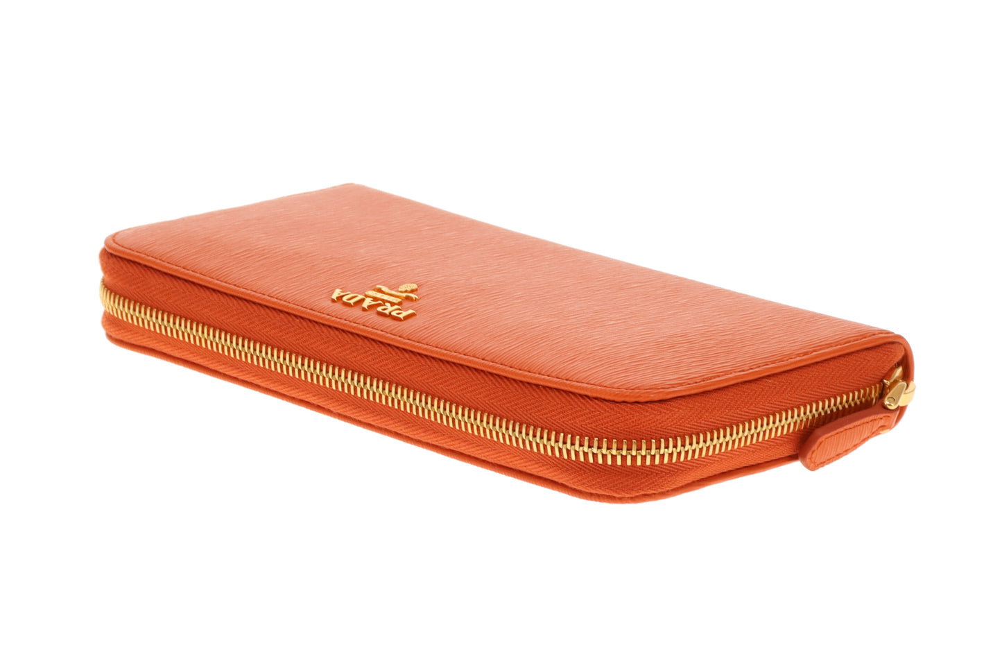 Prada Long Zipped Wallet Orange Saffiano