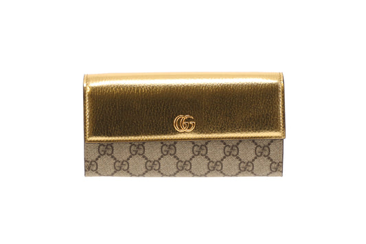Gucci Marmont Wallet on Chain Gold Leather and GG Supreme