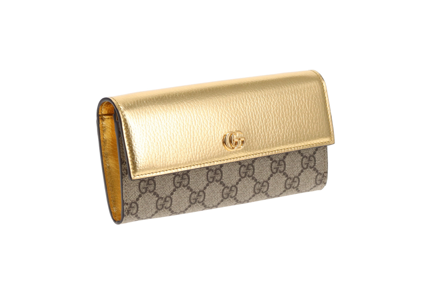 Gucci Marmont Wallet on Chain Gold Leather and GG Supreme