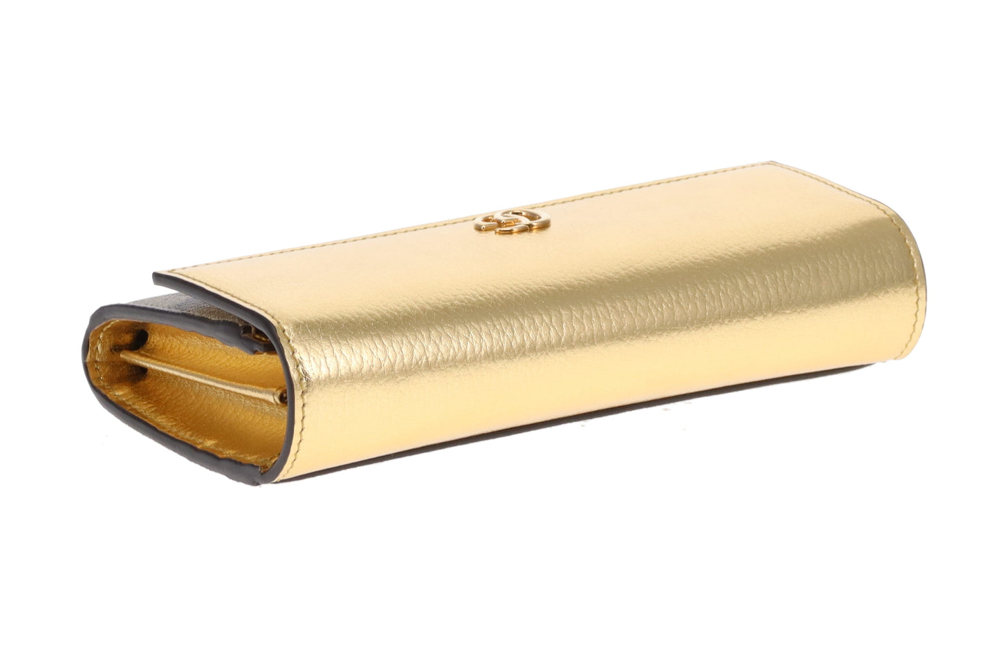 Gucci Marmont Wallet on Chain Gold Leather and GG Supreme