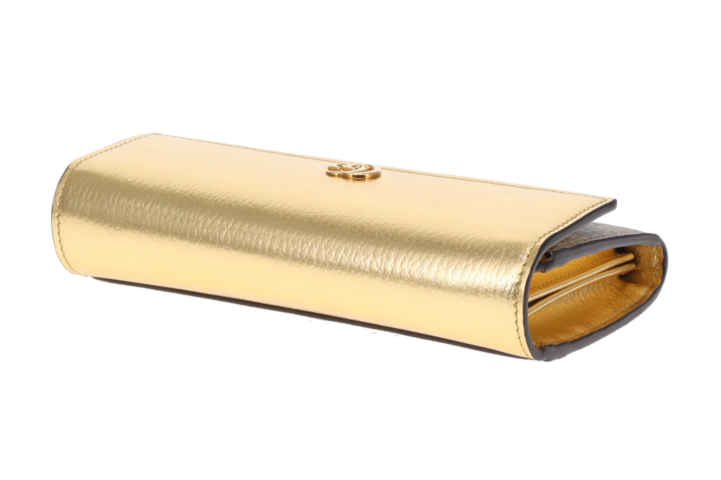 Gucci Marmont Wallet on Chain Gold Leather and GG Supreme