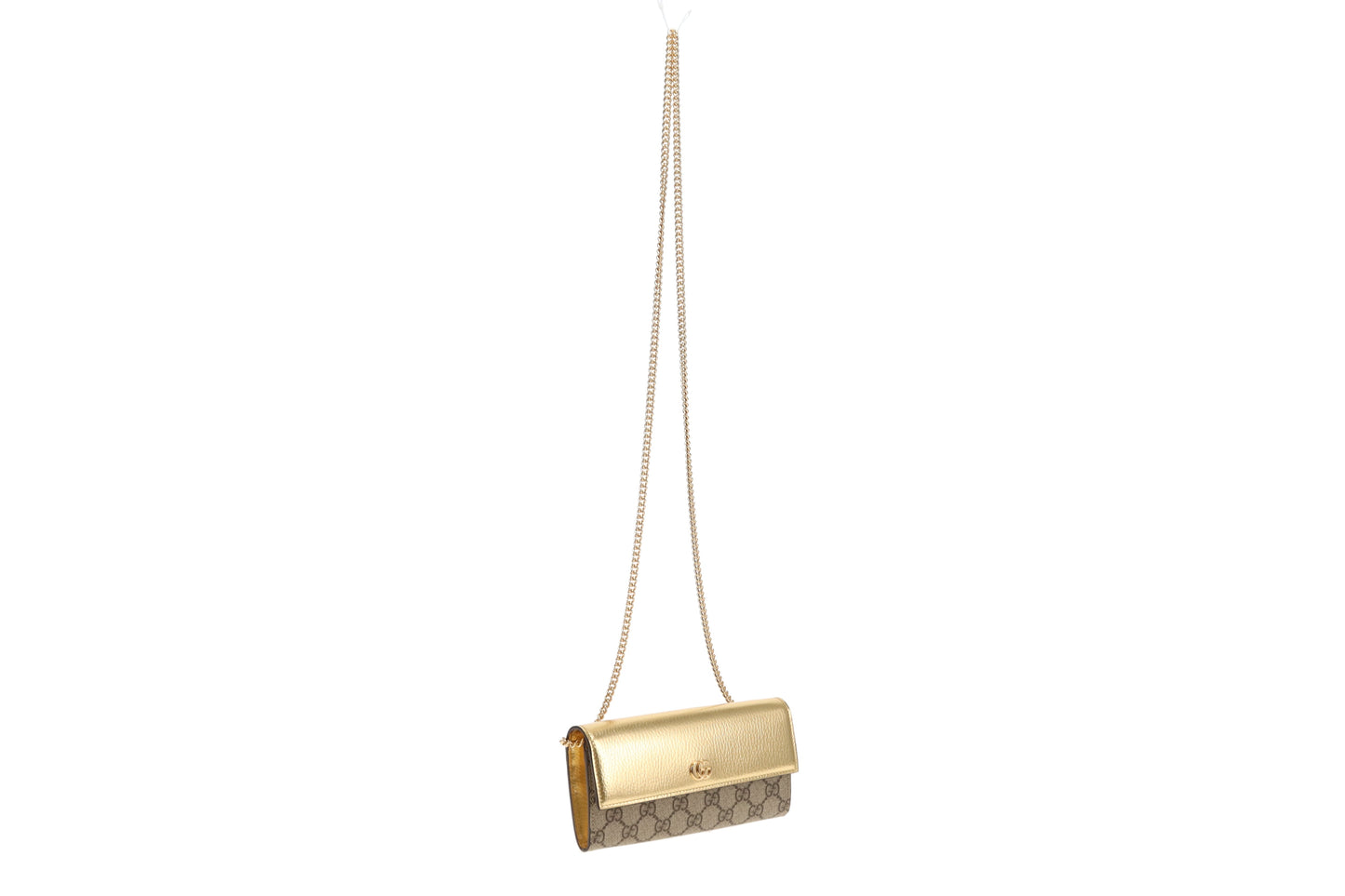 Gucci Marmont Wallet on Chain Gold Leather and GG Supreme