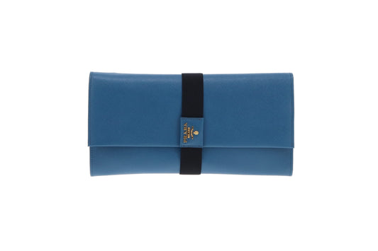 Prada Saffiano Metal Cobalto Long Clutch