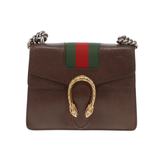 Gucci Brown Leather and Web Detail Mixed HW Mini Dionysus
