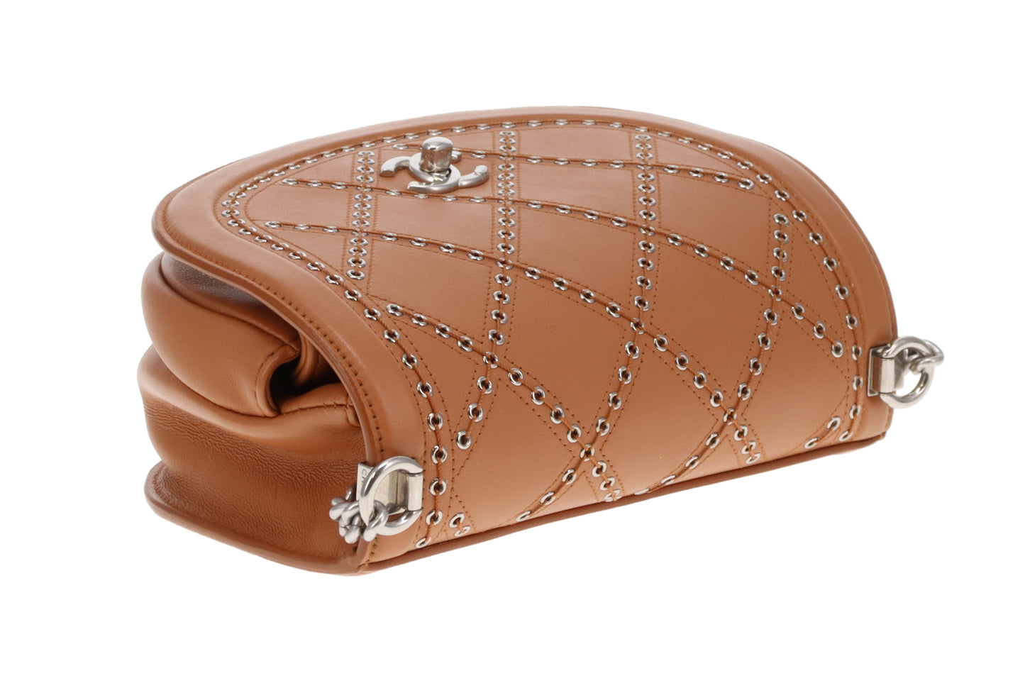 Chanel Coco Eyelets Saddle Bag Tan 2018