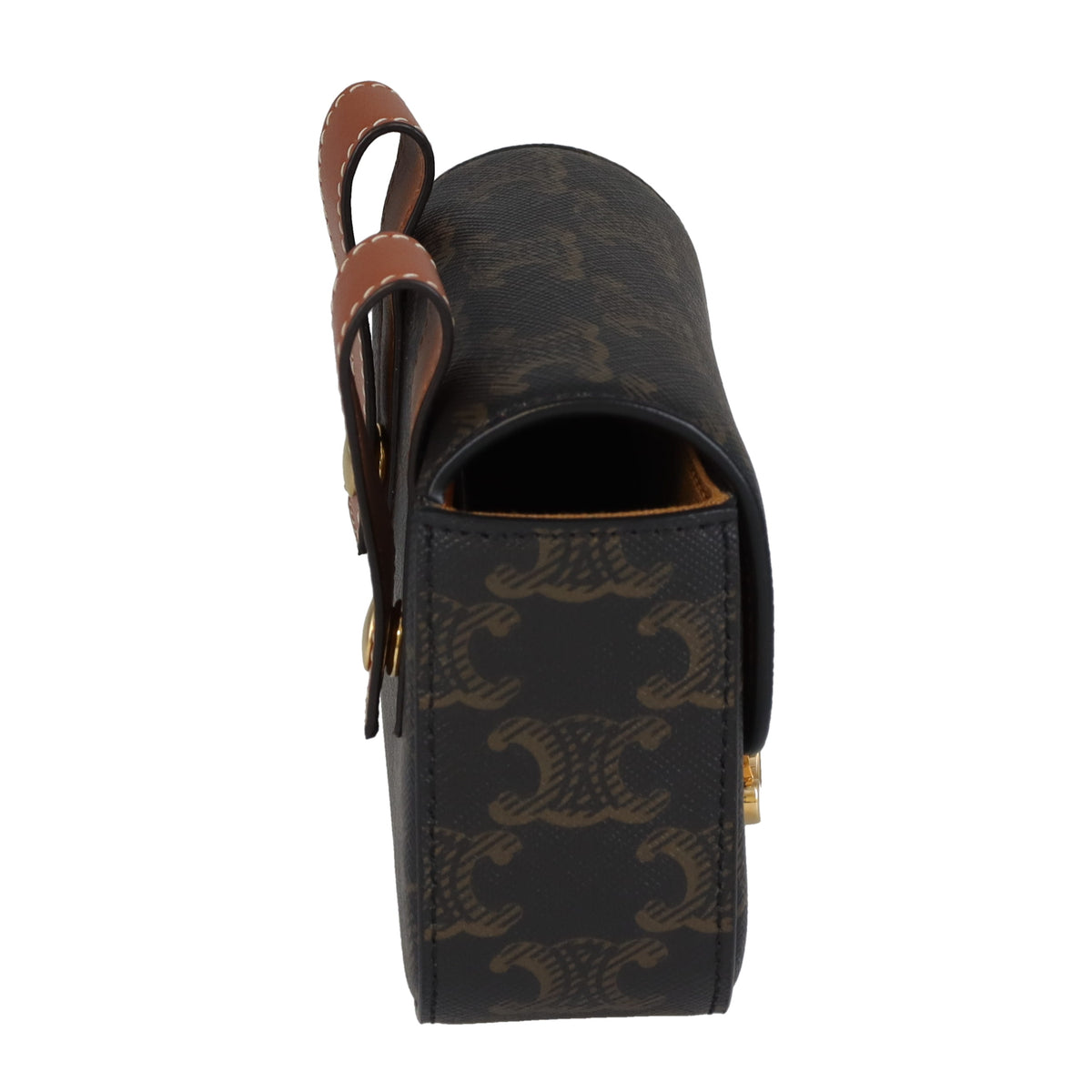 Celine Belt Pouch Mini Triomphe Canvas and Tan Calfskin 75cm