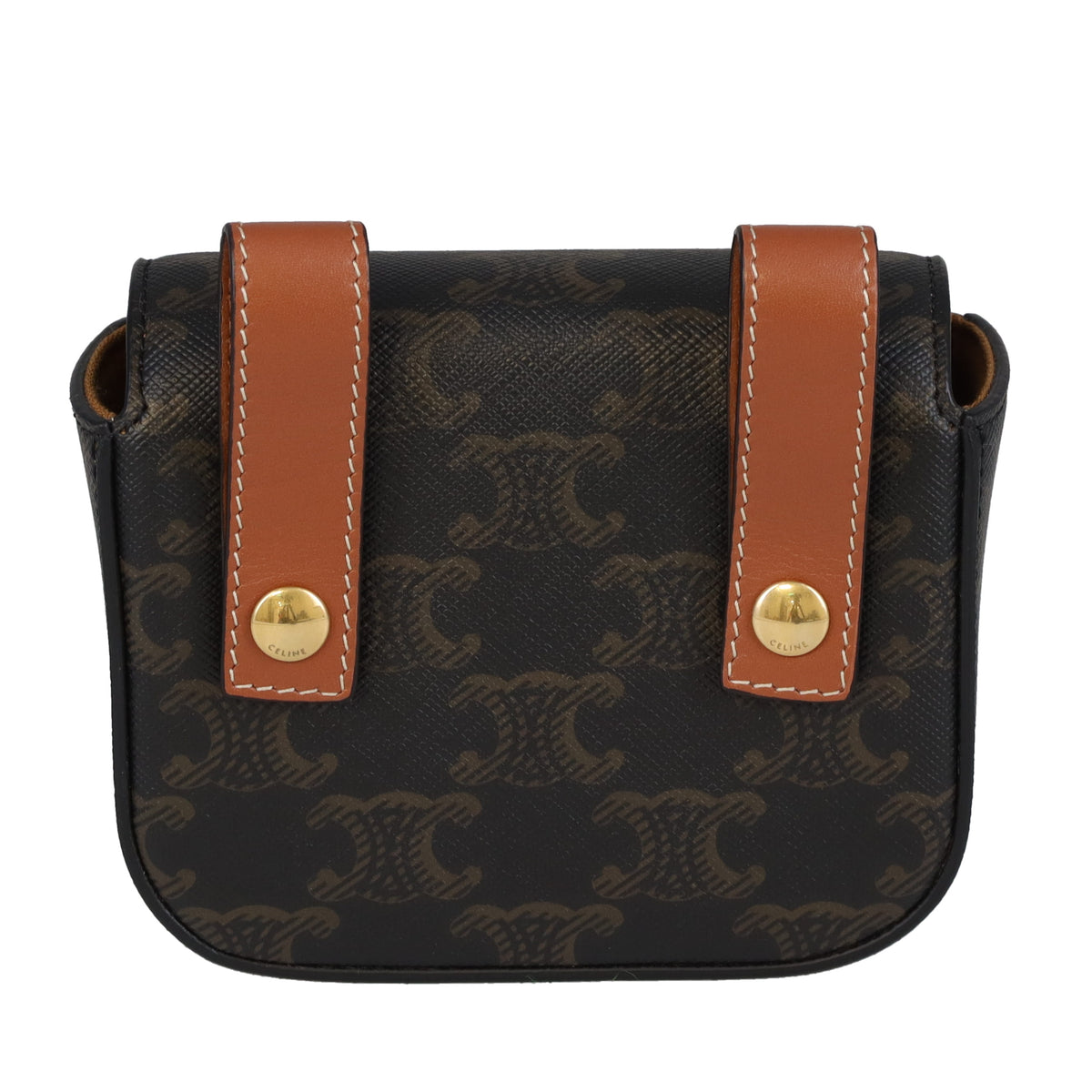 Celine Belt Pouch Mini Triomphe Canvas and Tan Calfskin 75cm