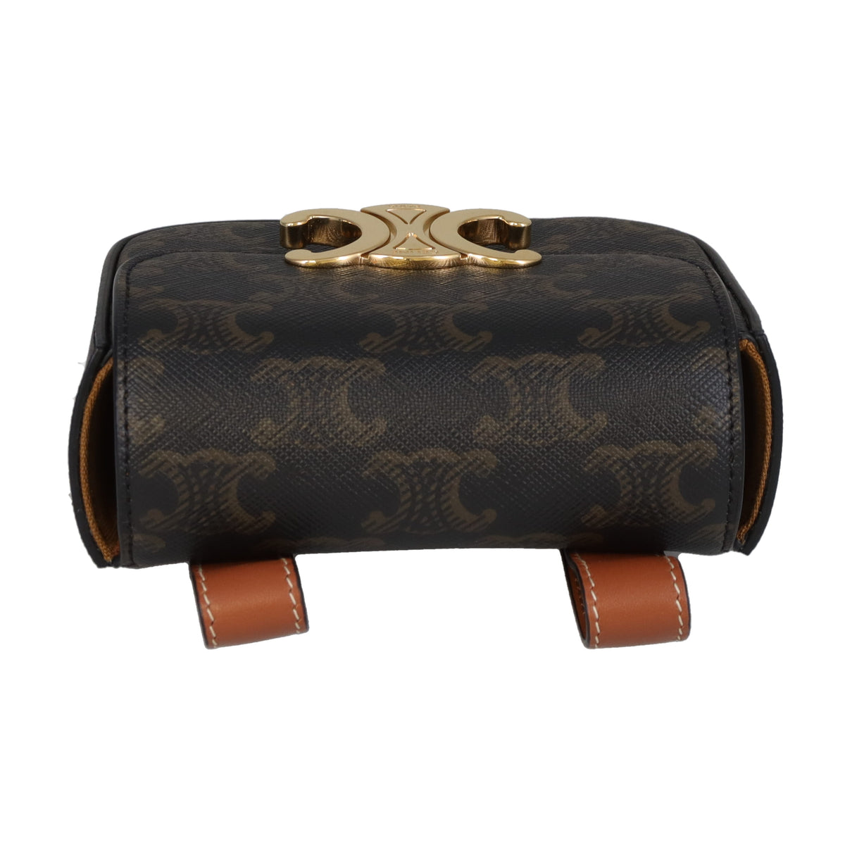 Celine Belt Pouch Mini Triomphe Canvas and Tan Calfskin 75cm
