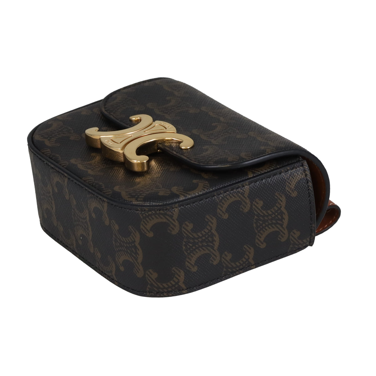 Celine Belt Pouch Mini Triomphe Canvas and Tan Calfskin 75cm