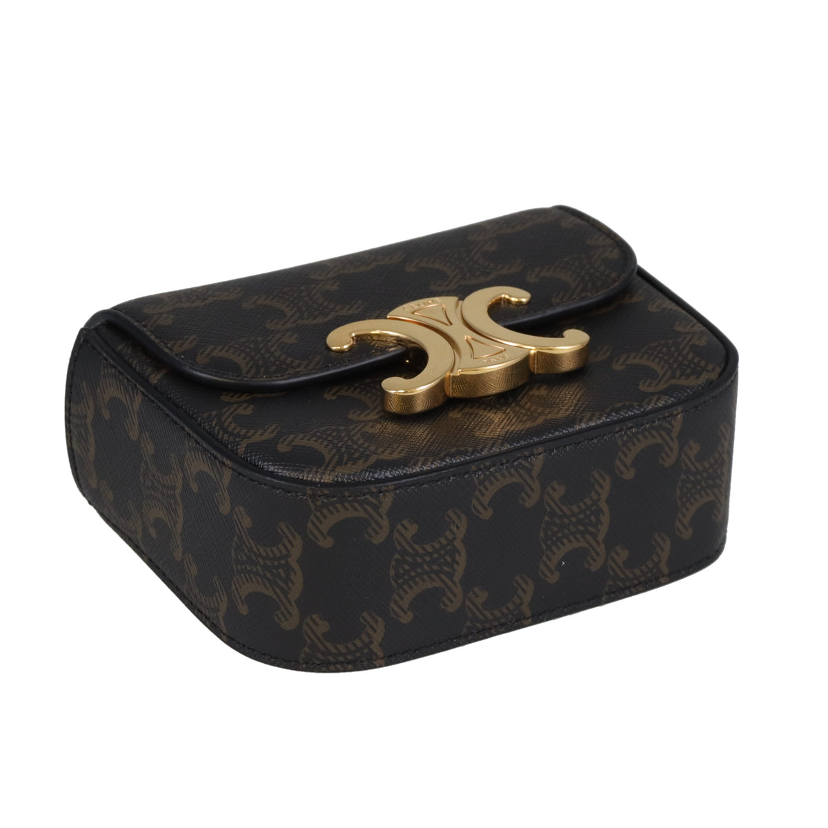 Celine Belt Pouch Mini Triomphe Canvas and Tan Calfskin 75cm