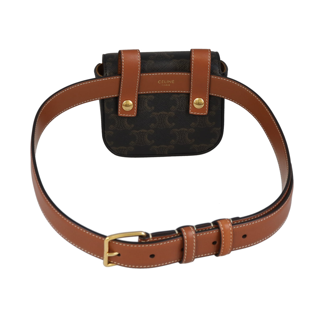 Celine Belt Pouch Mini Triomphe Canvas and Tan Calfskin 75cm