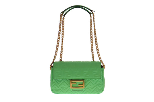 Fendi Edamame FF Embossed Nappa Leather Small Chain Baguette