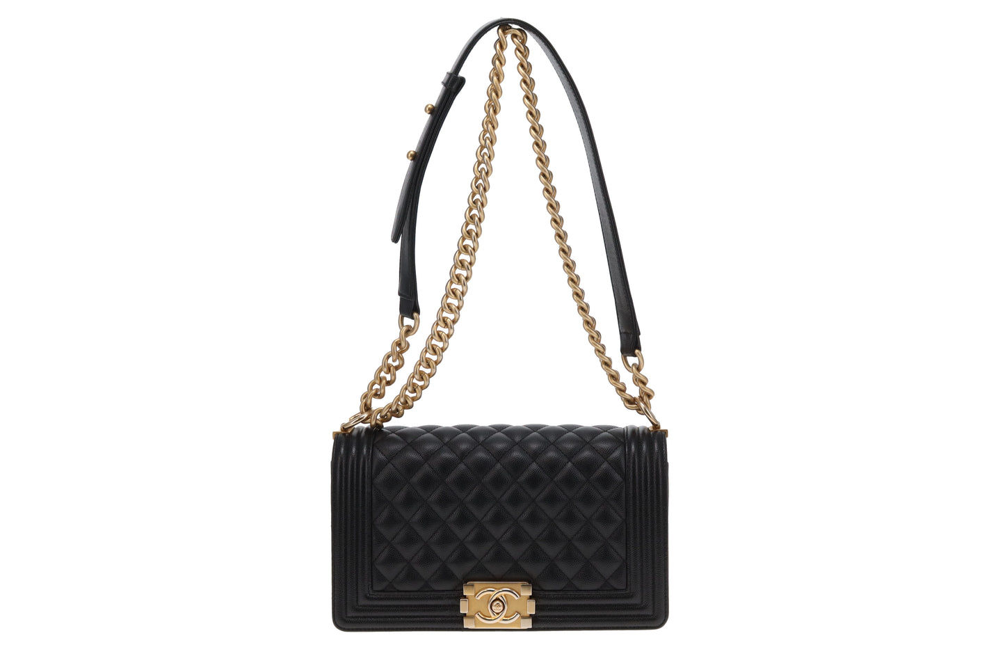 Chanel Medium Boy Bag In Black Caviar Leather GH 2019