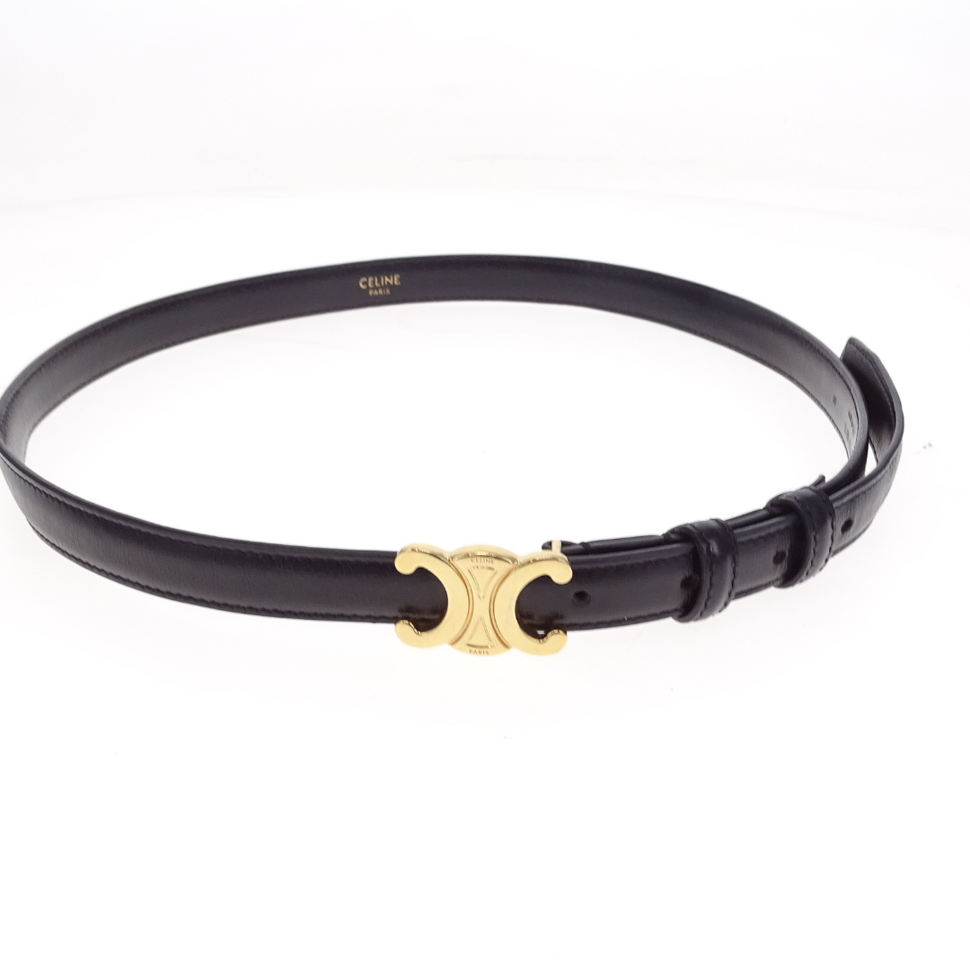 Celine Triomphe Belt 18 in Black Taurillon Leather 80cm