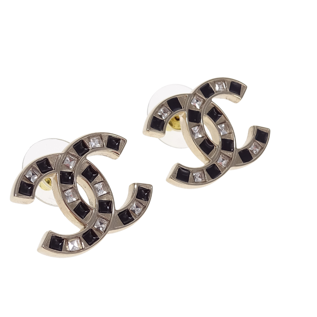 Chanel Earrings CC Large Goldtone, Black Enamel and Crystal 2025