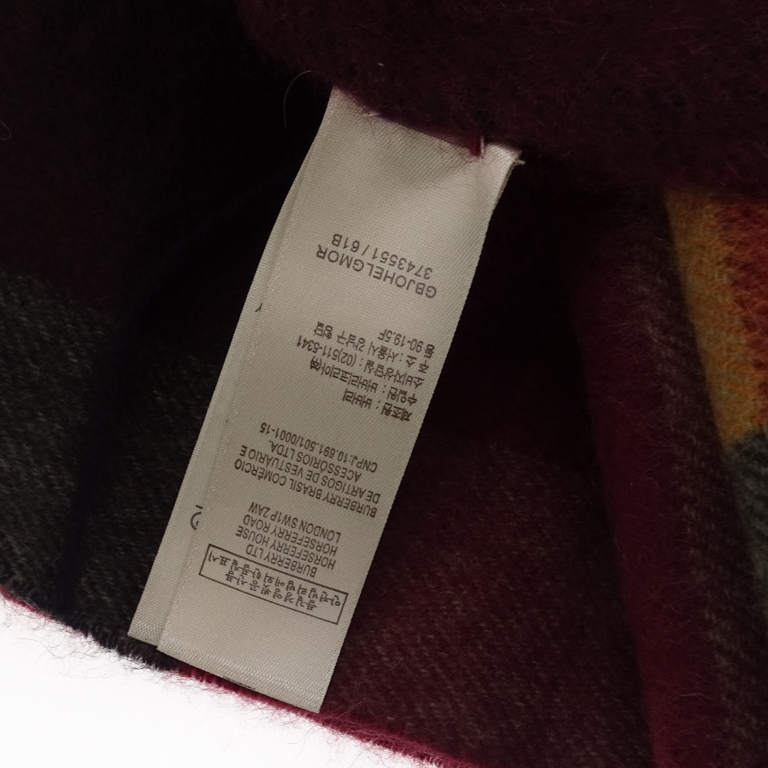 Burberry Long Scarf 100% Cashmere Burgundy/Orange Tones