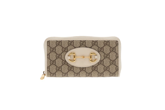 Gucci Horsebit 1955 Zip Around Wallet GG Supreme and White